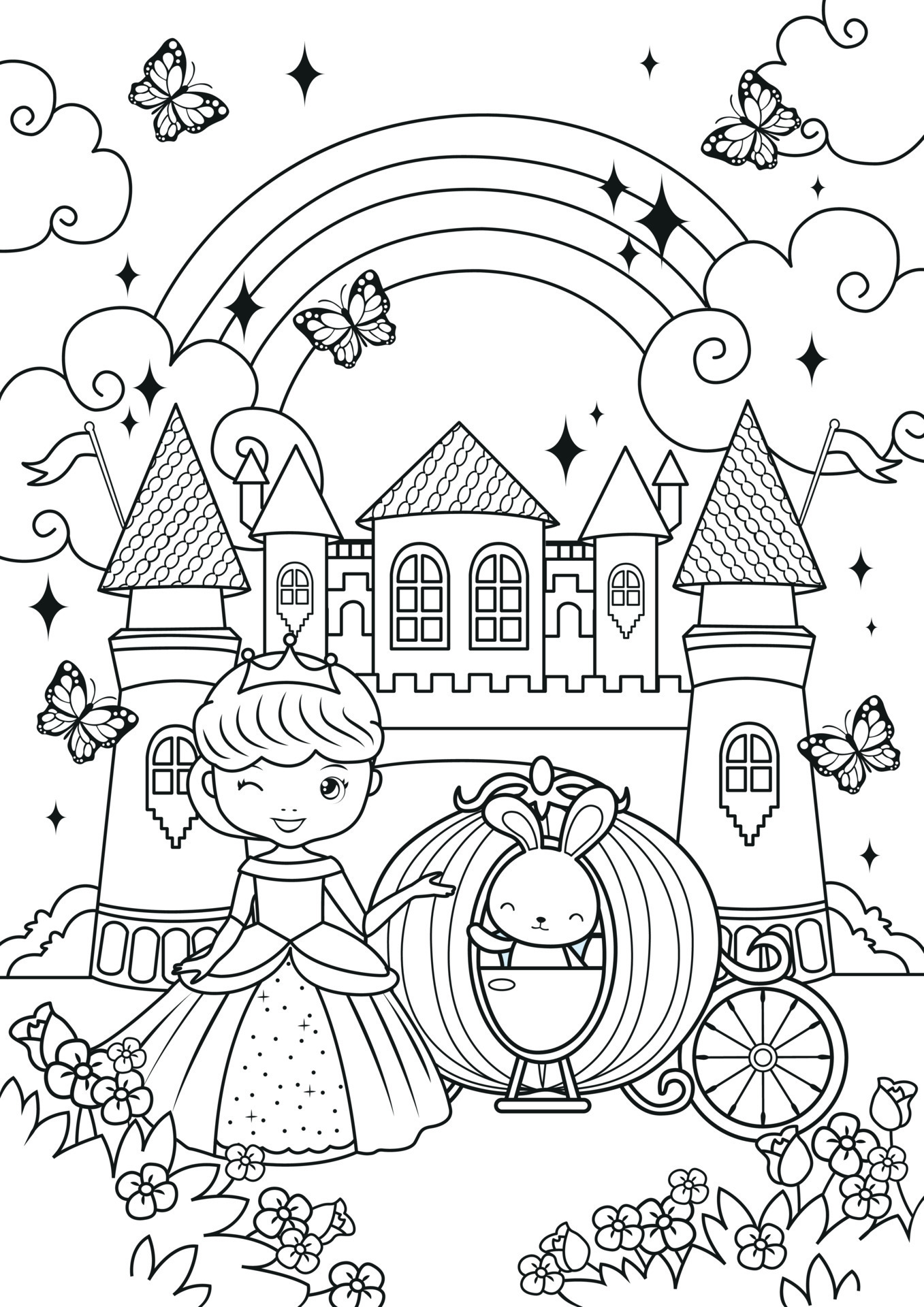 desenho de princesa fofa e coelho no castelo mágico para colorir 12804564  Vetor no Vecteezy